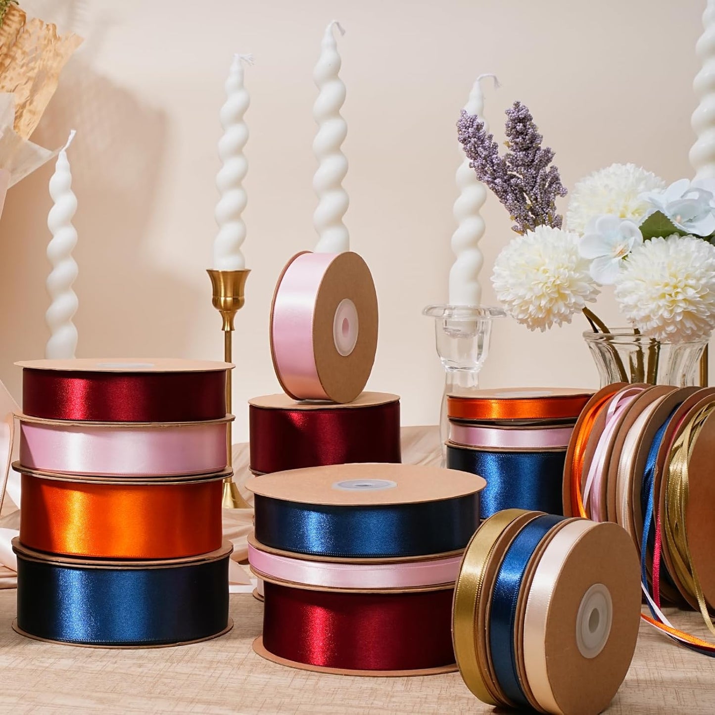 LaRibbons Burgundy Satin Ribbon 1 Inch 50 Yards Luxury Double Faced Red Silk Ribbon for Flower Bouquet Crafts Gift Wrapping Wedding Bow Christmas Decoration