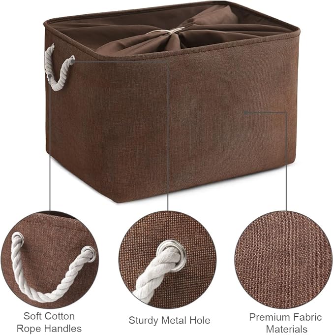 TheWarmHome Organization and Storage for Organizing - Extra Jumbo 3 Pack 20.5x15.7x13.8 inch Fabric Storage Bin for Shelves, Storage cubes for Decorative Shoes Towel Blanket Closet (Brown)