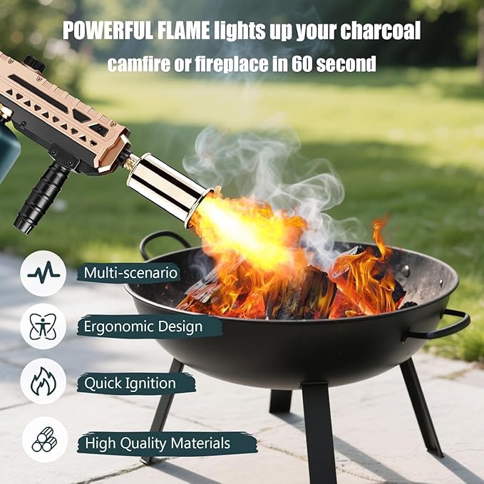 Flame Thrower Gun - Propane Cooking Torch Grill Lighter - Adjustable Flamethrower - Powerful Torch for BBQ, Campfire, Charcoal Wood, Weed (Tank Not Included)