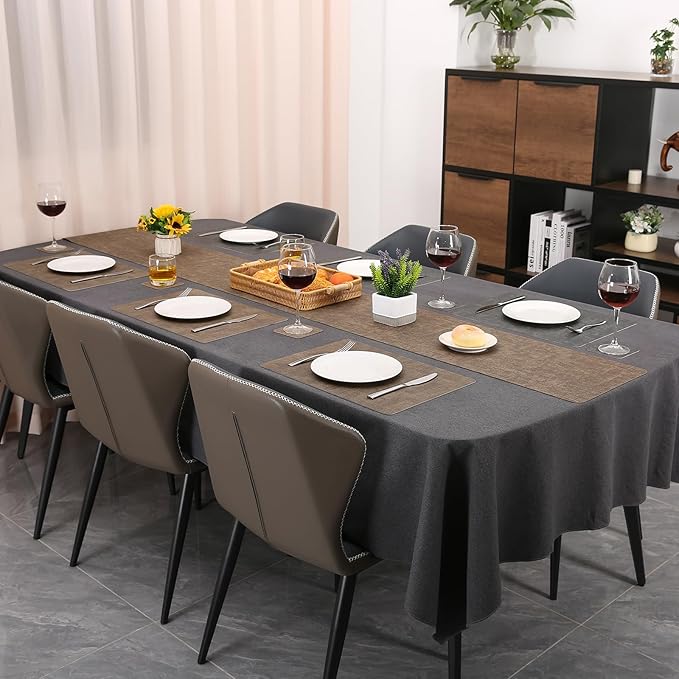 Table Runners 94 Inches Long, Dual-Sided Faux Leather Farmhouse Table Runner Waterproof Heatproof Non-Slip for Living Room Party Home Decor Holiday Decorations(Gray Brown, 15 x94 Inch)