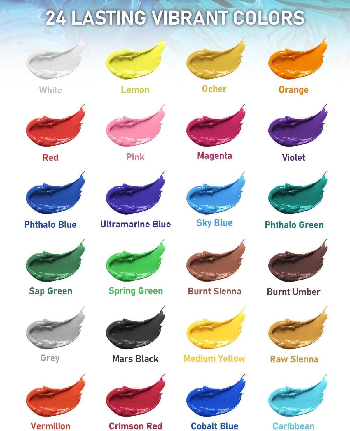 Nicpro 24 Colors Large Bulk Acrylic Paint Set (16.9 oz/500 ml), Rich Pigments Non Toxic, Bulk Painting Supplies for Artist Beginners on Canvas, Wood, Rock, Glass, Ceramic, Crafts with Color Wheel