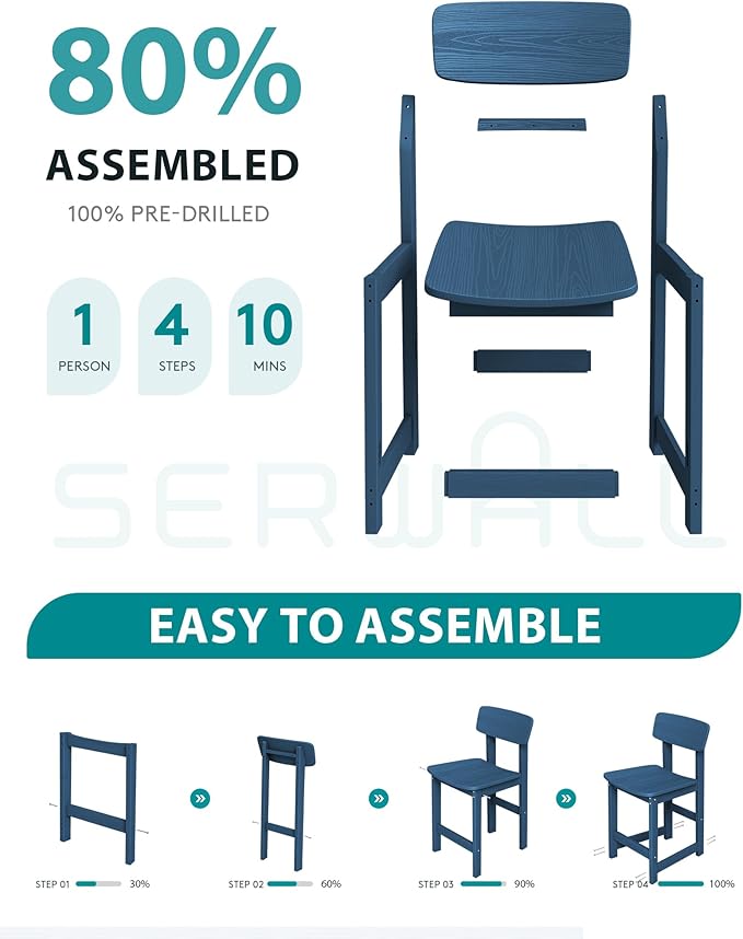 SERWALL Outdoor Bar Stools Set of 2, All Weather HDPE 25" Counter Height Bar Stools with Back, Outdoor Armless Barstools for Patio, Garden, Backyard, Balcony, Poolside, Blue