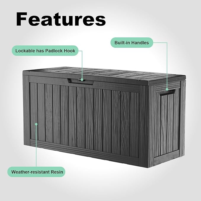 90 Gallon Waterproof Resin Deck Box, UV Resistant Outdoor Storage for Garden, Patio, Porch, Delivery, Striped Black