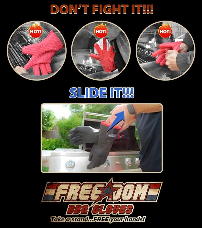 MagneCHEF Freedom BBQ Gloves 932°F Heat Rated Magnetic EZ On Off Safety Clips Waterproof for Grills Smokers Fryers Ovens (14")