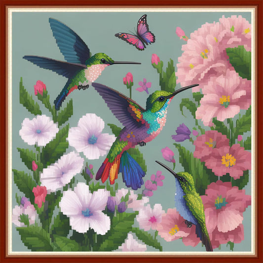Dimensean Stamped Cross Stitch Kits Full Range of Embroidery Patterns Starter Kits for Beginners Adult or Kids DIY Cross Stitches Needlepoint Kits 11CT-Hummingbirds Gather Honey 17.7x17.7 inch
