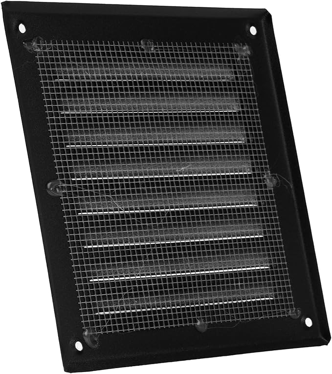 Vent Systems - 5 x 5 Inch (Inner) Pack of 2 Black Metal Square Soffit Air Vent Grille Cover, Register Vent Deflector Louver Built-in Mesh HVAC for Bathroom Home Office Kitchen 6.5" x 6.5" (Outer)