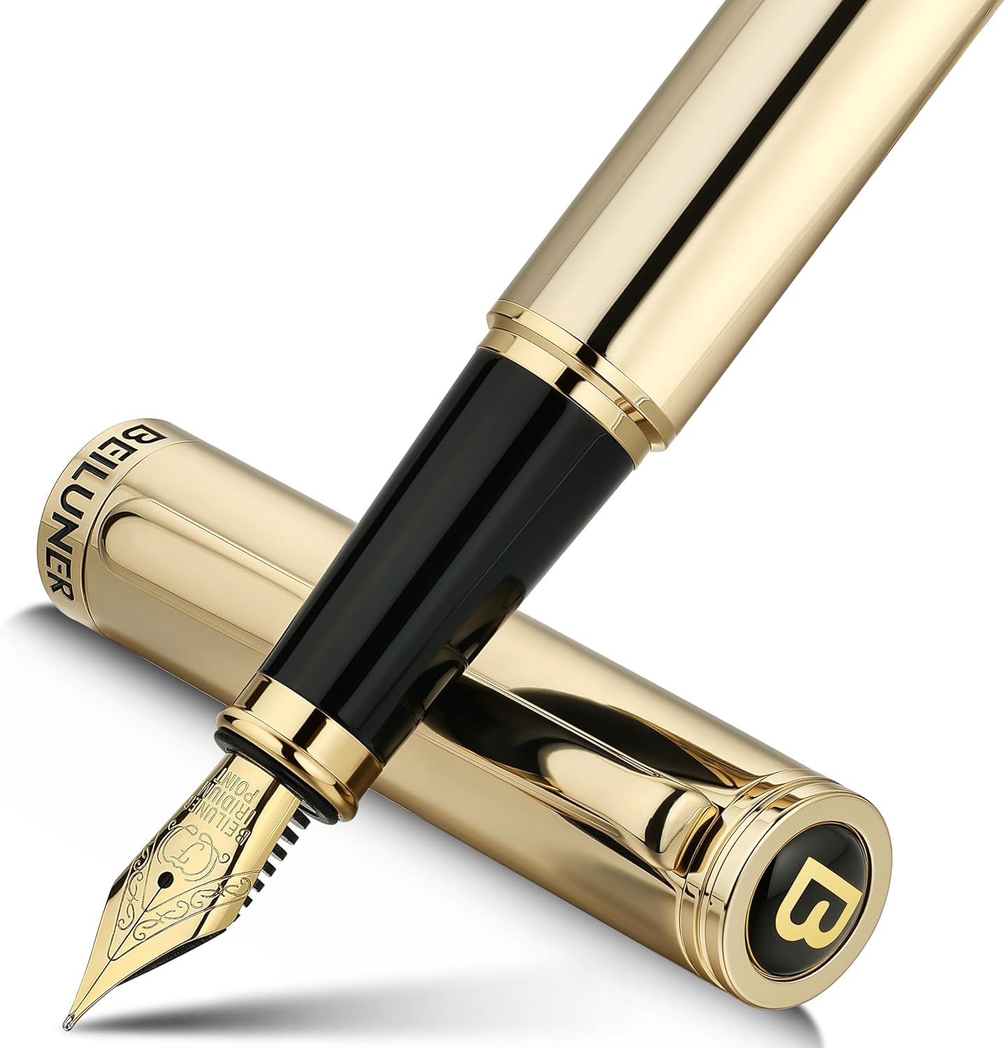 BEILUNER Gold Fountain Pen,Stunning Luxury Pens with 24K Gold Finish, Gorgeous 24K Gilded Nib(Fine), Trustworthy Pen Gift for Men&Women -Ink Converter-Elegant, Professional, Nice Pen for Writing