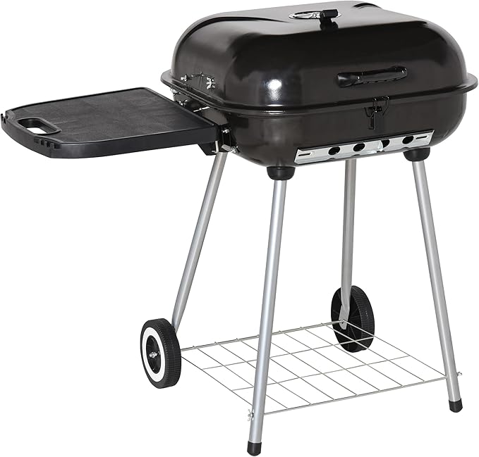21 Inch Portable Charcoal Grill with Wheels and Bottom Shelf, Outdoor BBQ Smoker with Adjustable Lid Vents, Charcoal Barbecue for Picnic, Camping, Patio & Backyard