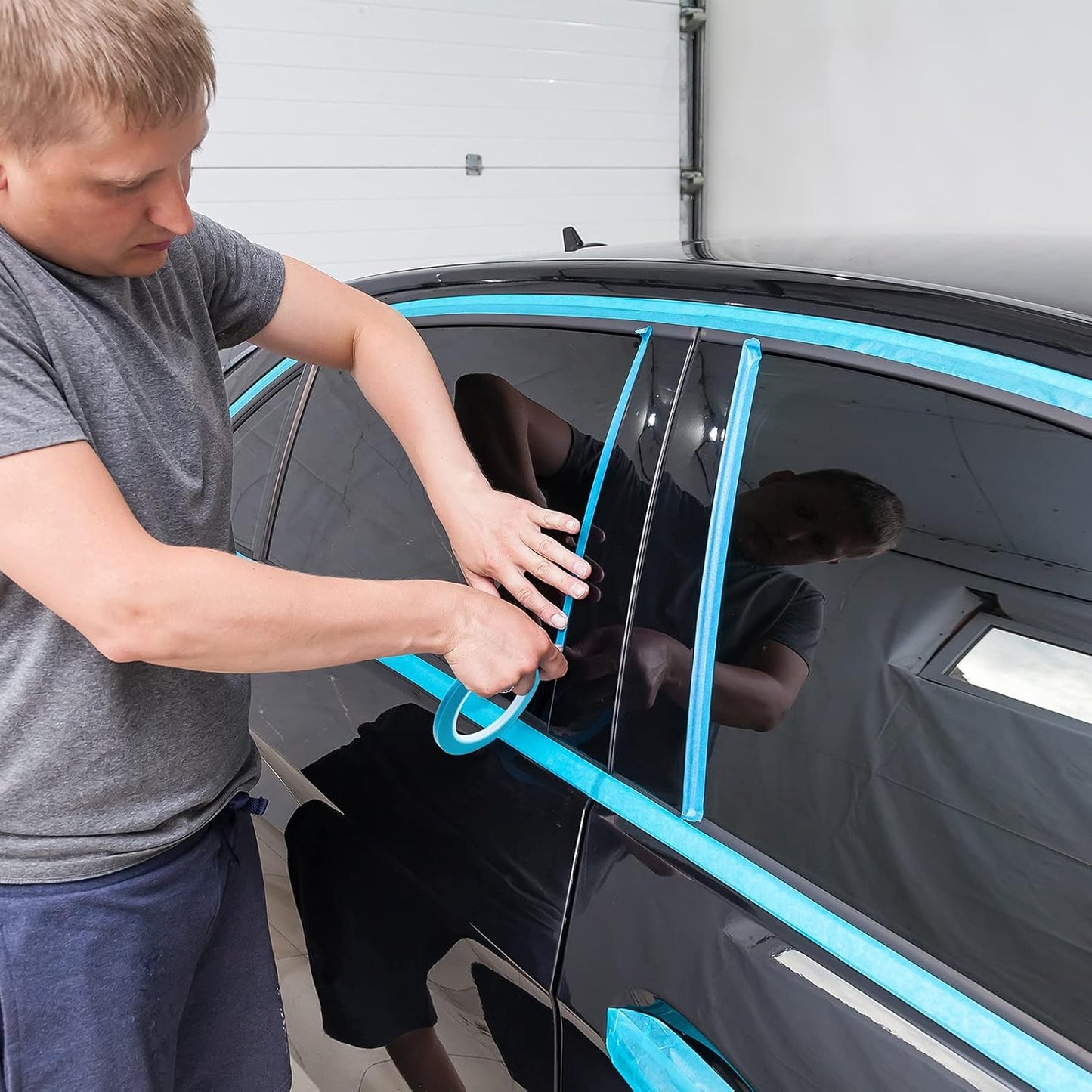 Xuniea 5 Rolls of Vinyl Tape Masking Tape Automotive Car Auto Paint for Curves, High Temperature Vinyl Low Tack(1/16 Inch, 1/8 Inch, 1/4 Inch, 1/2 Inch, 3/4 Inch, Blue)