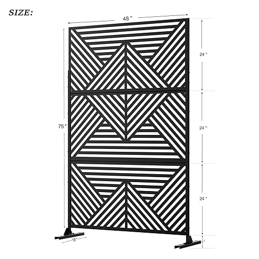 Casaphoria 72" H x 47" W Metal Outdoor Privacy Screen, Freestanding Decorative Divider for Patio, Deck, Balcony, and Garden with Stable Base, Black Zodiac
