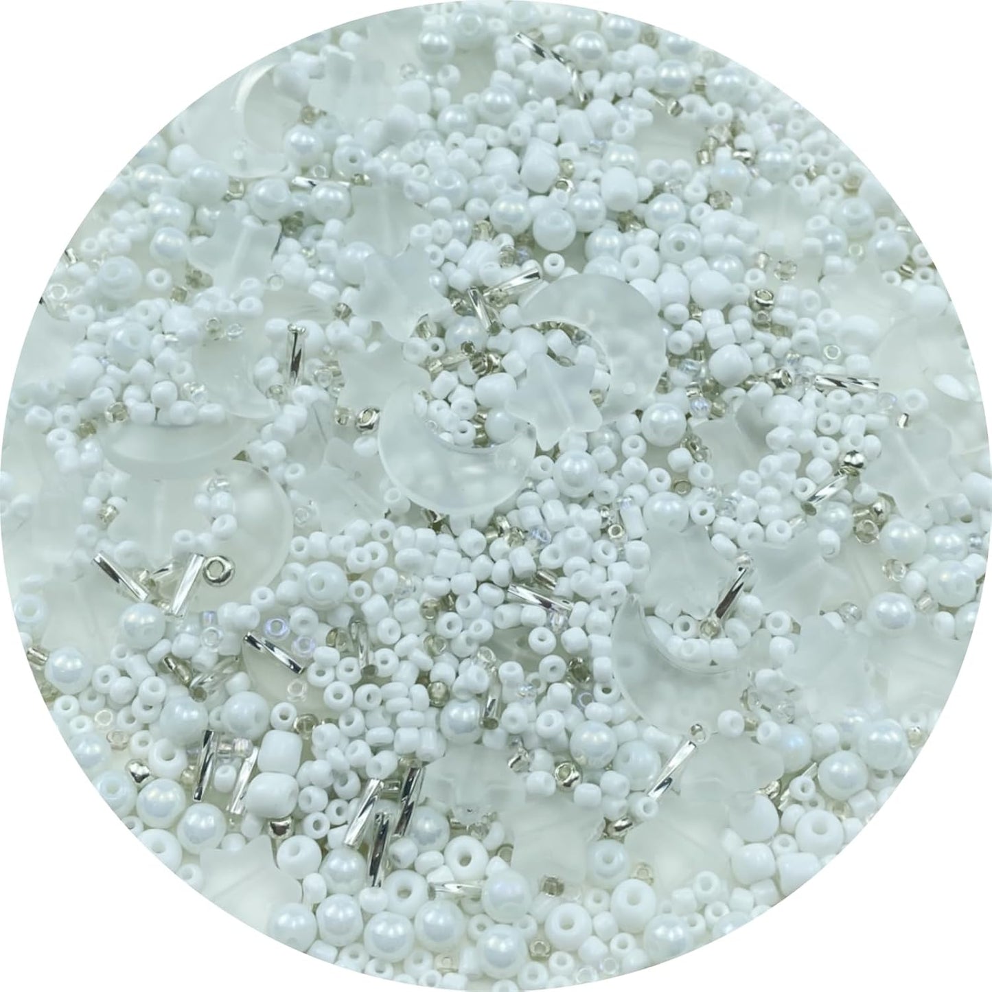 Assorted Glass Beads for Jewelry Making Multi Size Colors Glass Star Moon Seed Pearl Spacer Beads for Bracelets Necklace Earring Making(Frosted White)