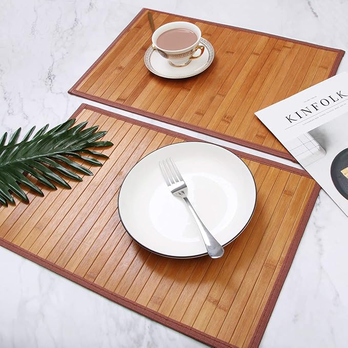 Placemats Set of 6 for Dining Table, Bamboo Place Mats for Kitchen Table Decor, Table Mats Heat Resistant & Non-Slip for Indoor/Outdoor Party, Table Placemats Set of 6 for Dinner Table Yellow
