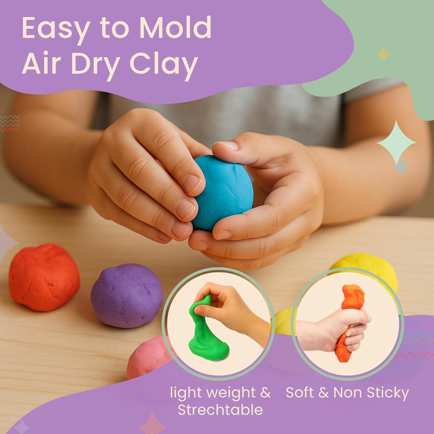 Air Dry Clay Kit – 24 Colors Soft Lightweight Air Clay for Kids & Adults, DIY Molding Clay with 8 Sculpting Tools & 60 Page Tutorial Booklet – Non Toxic Airdry Clay, Modeling Clay Air Dry for Crafts