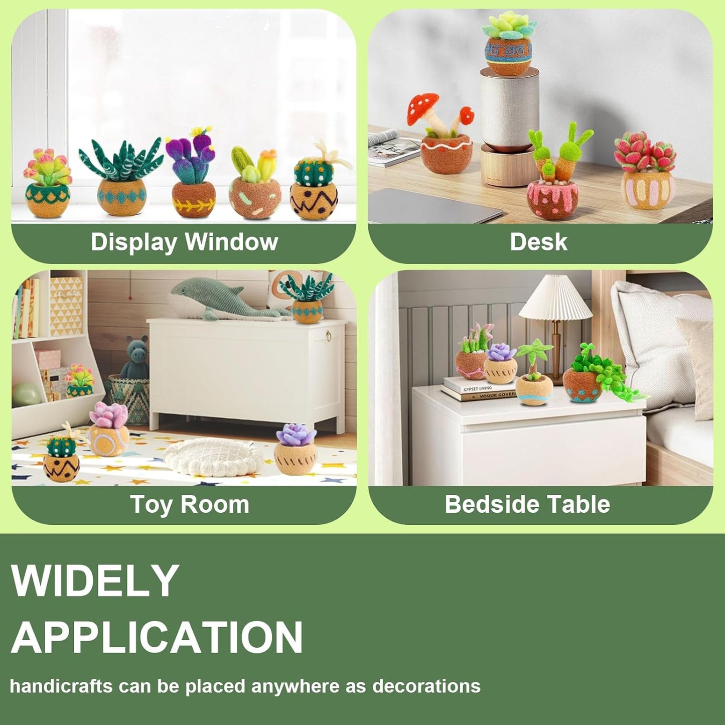 Jevuoyee 15pcs Succulent Needle Felting Kit for Beginners Adult - DIY Starter Kit with Wool Roving, Felting Mat, Needles, Instructions for Home Decoration Crafts