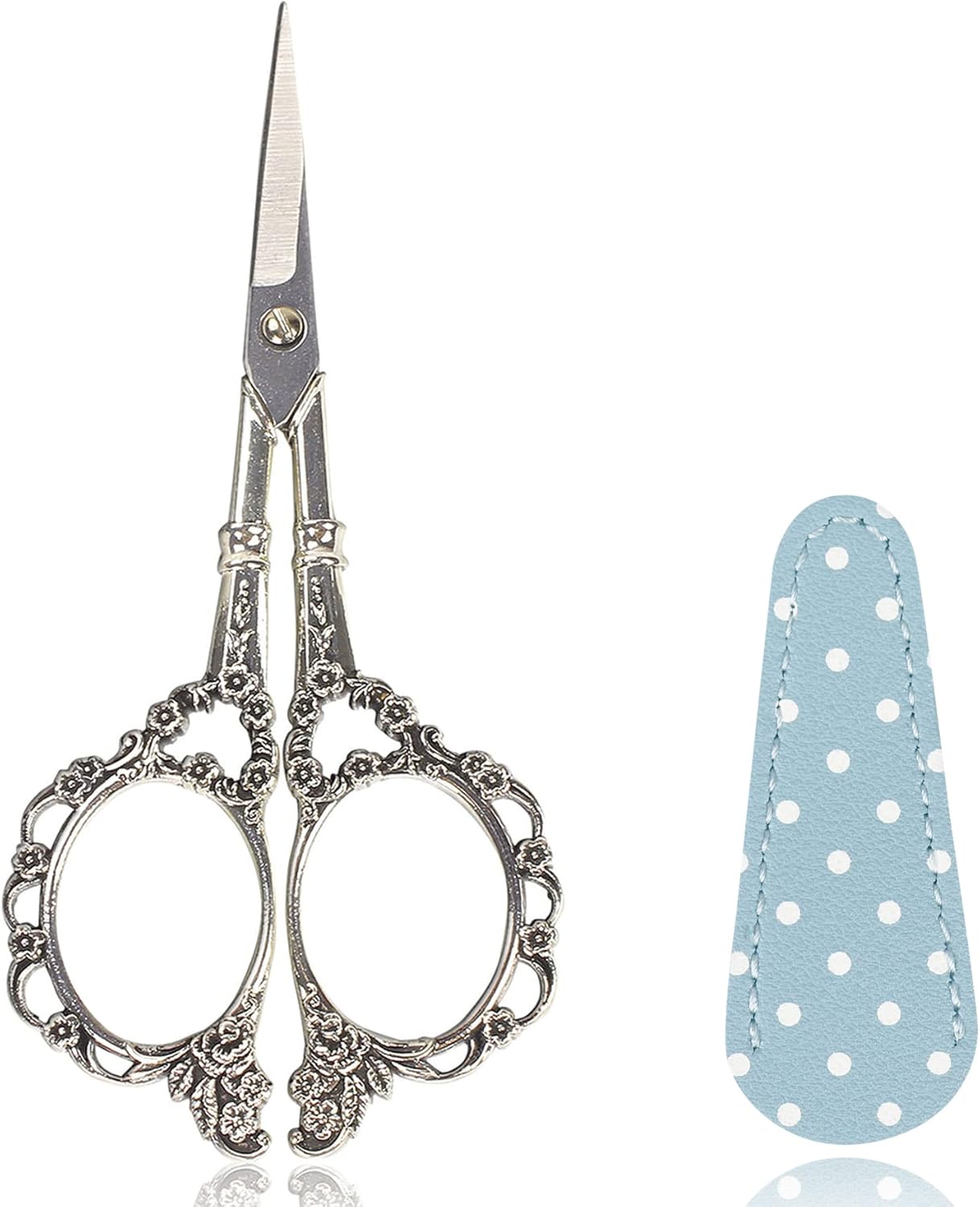 BIHRTC 4.5inch Scissors with Leather Case Plum Blossom Scissors Small Sharp Tip Stainless Steel Craft Scissor Shear for Office Home Sewing Supplies Cross Stitch Needlework DIY