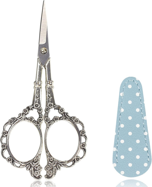 BIHRTC 4.5inch Scissors with Leather Case Plum Blossom Scissors Small Sharp Tip Stainless Steel Craft Scissor Shear for Office Home Sewing Supplies Cross Stitch Needlework DIY