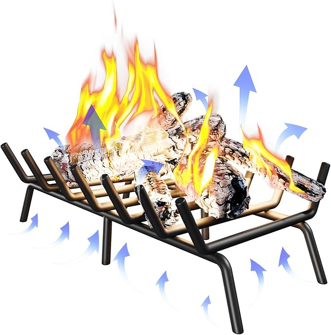 Fireplace Grate 24 Inch, Firewood Log Holder Rack, Heavy Duty Fire Wood Stove Grates for Indoor Outdoor Camping Chimney Hearth Burning Fireplace Accessories Tools
