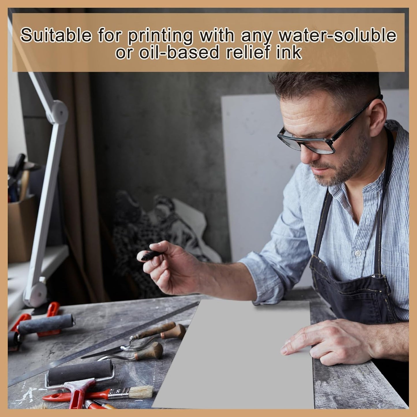 Yeaqee 1 Pc Linoleum Block Rubber Carving Block Soft Linocut Blocks Large Linoleum Sheet Unmounted Lino Plates for Engraving Art Project Printmaking Artist Studio Supplies (9 x 12 Inch,Gray)