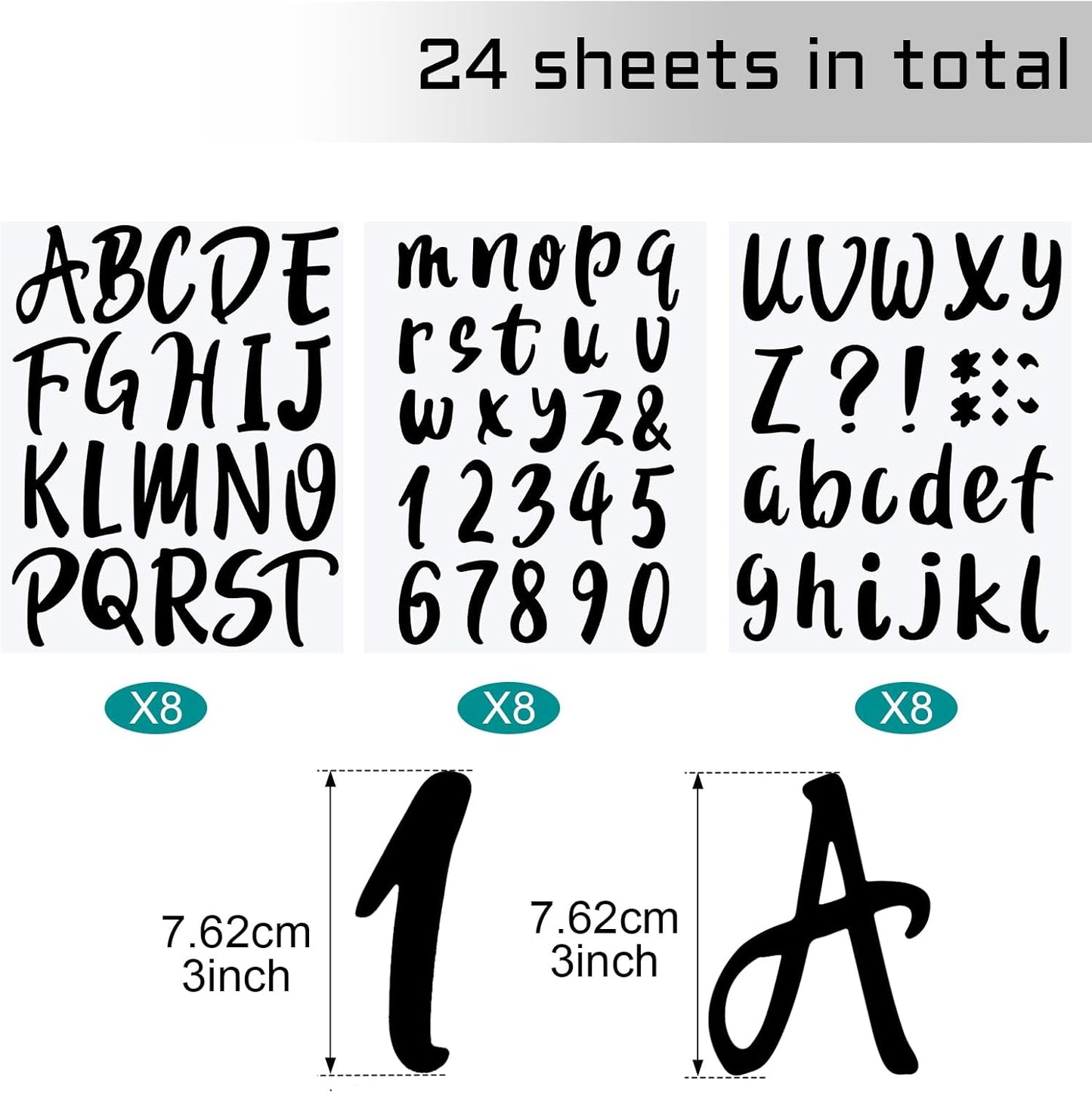 Outus 576 Pieces 8 Sheets Letters Stickers Self Adhesive Vinyl Letter Alphabet Number Stickers Mailbox Numbers Sticker, Decals for Classroom Decor, Sign, Door(Black,3 Inch)