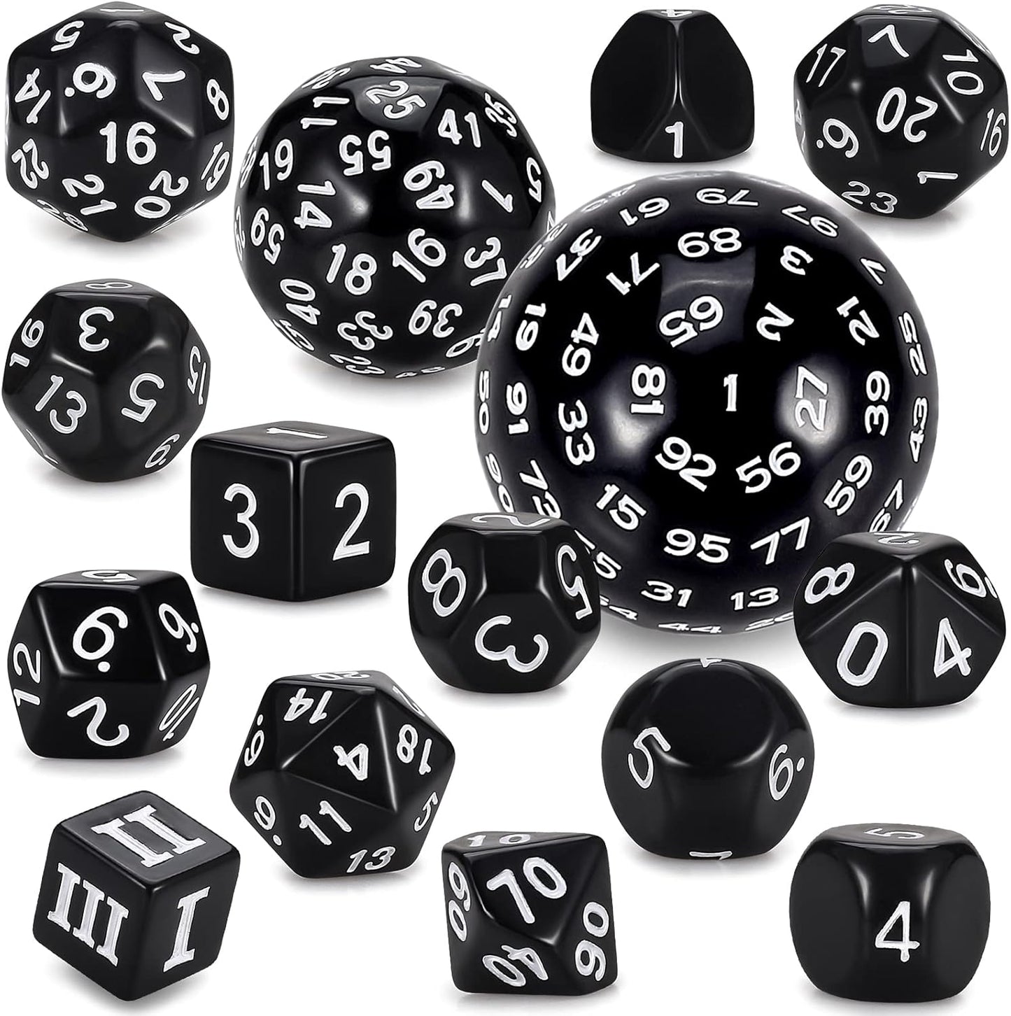CiaraQ DND Polyhedral Dice Set (15pcs) D4-D100 Game Dice with Dice Bag for Dungeons and Dragons Role Playing Table Games (Black & White)