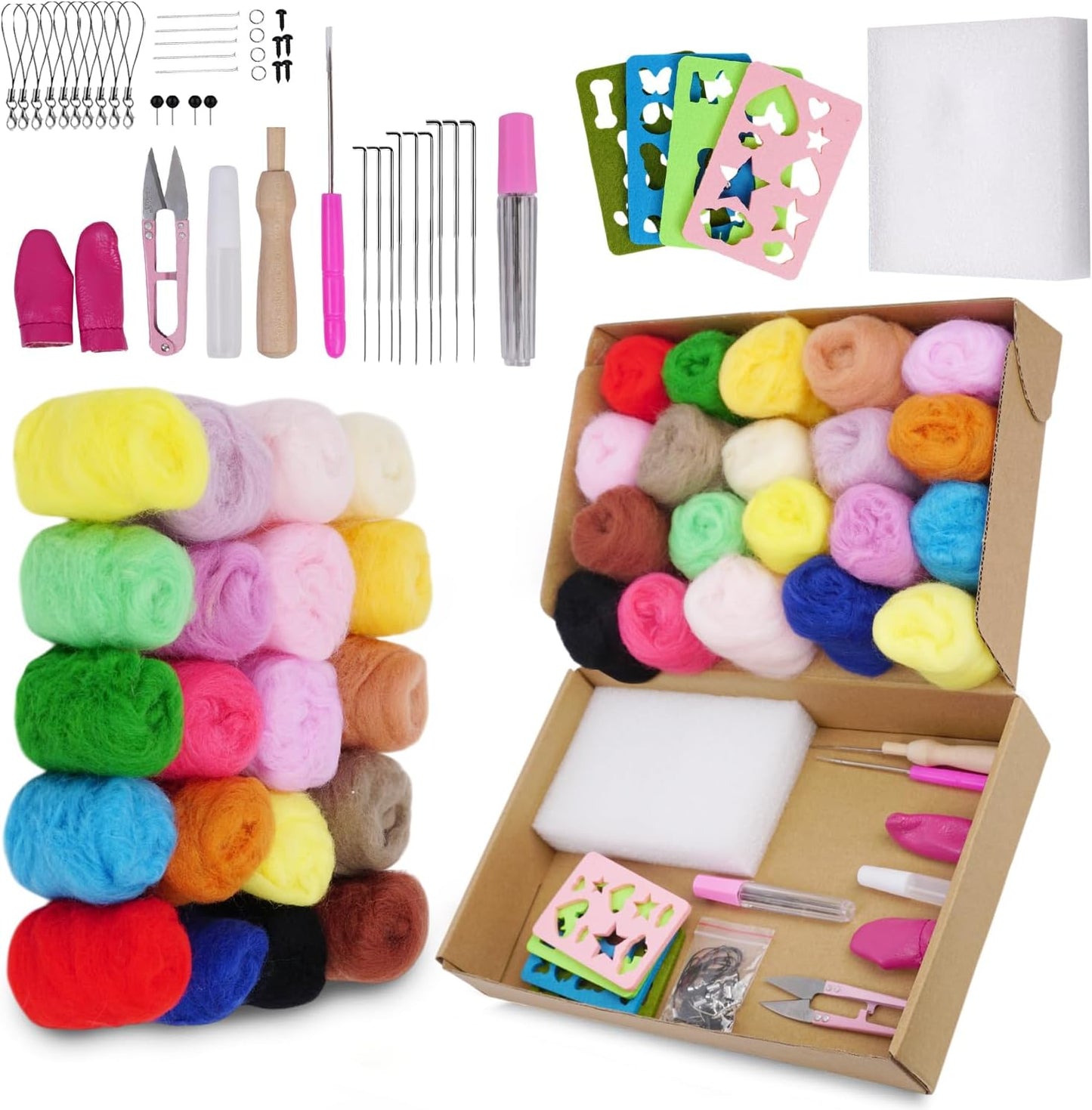 Catopia Needle Felting Kit,Wool Roving 20 Colors Set,Tools for Felted Animal Needle Felting Supplies,Needle Wool Felting Tools Kit