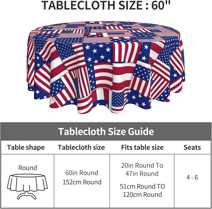 American Flag Joint Round Tablecloth - American Flag Tablecloth 60 Inch Waterproof Rustic Table Fabric Farmhouse Stripe Decorative for Picnic Party Holiday Home Indoor Outdoor