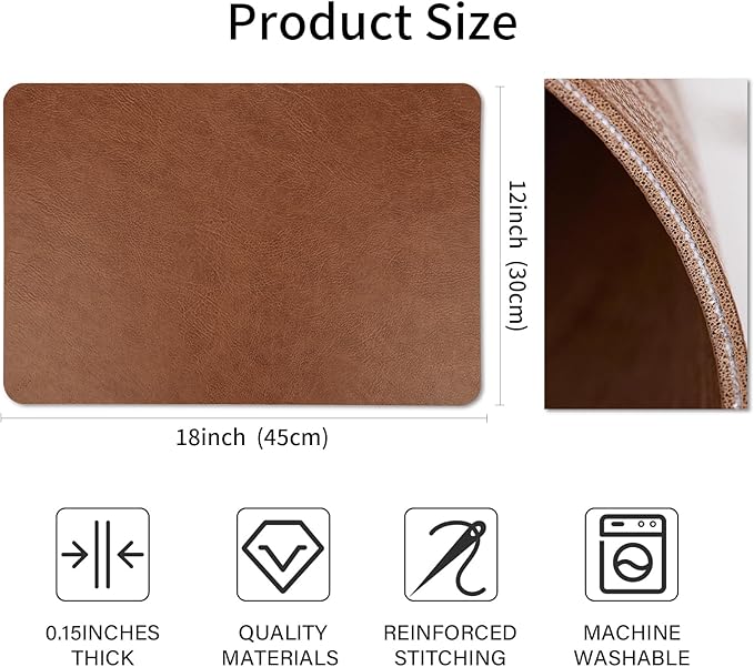 Cowhide Pattern Faux Leather Placemats Set of 6,Heat Resistant Non-Slip Waterproof Wipeable Washable Kitchen Dining PU Table Place Mats,Double-Sides Available,Dark Coffee