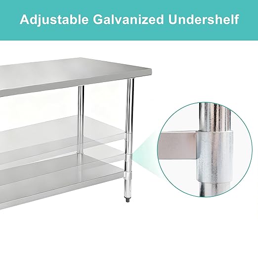 Stainless Steel Work Table 30 x 72 Inch, NSF Commercial Prep Table with Undershelf, Heavy Duty Food Prep Workstation