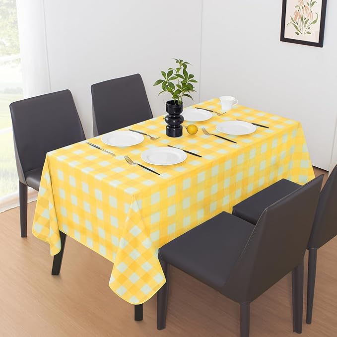 MOSAYT Rectangle Vinyl Tablecloth, 100% Waterproof Buffalo Gingham Plastic Table Cloth, Heavy Duty Wipeable Table Covers for Picnic, Outdoor, Camping - 54 x 120, Yellow
