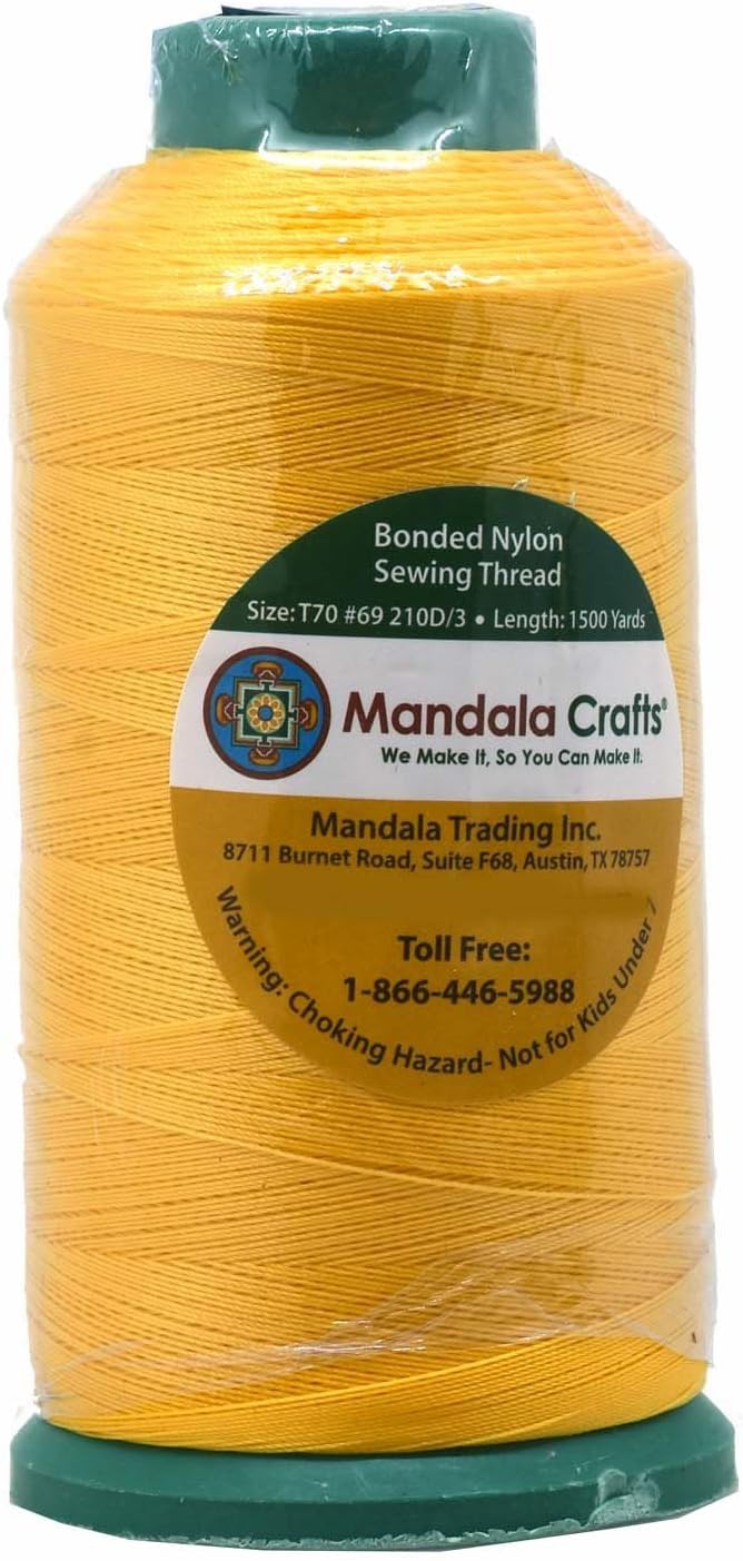 Mandala Crafts Bonded Nylon Thread Yellow Heavy Duty Sewing Threads - 1500 YDs Size 69 210D T70 Tex 70 Thread for Leather Jeans Weaving Outdoor Marine Upholstery Threads