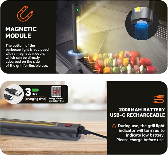 Grill Lights for Outdoor Grill Designed for Blackstone Weber Griddle, Magnetic BBQ Grill Light for Blackstone Griddle Accessories, Magnetic LED Grill Lights Gift for Men Women Dad Mom