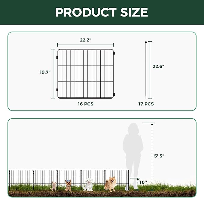 FXW Decorative Garden Fence for Yard - 20in(H) x 29.6ft(L) 16 Panels - Metal Fencing Panels - Animal Barrier Border for Dogs & Rabbits, Flower & Plant Edging