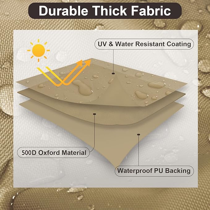 PureFit Patio Furniture Covers, Outdoor Table Furniture Cover Waterproof, Patio Sectional Couch Set Cover for Deck, Lawn and Backyard, UV Resistant, 126"L x 126"W x 32"H, Camel
