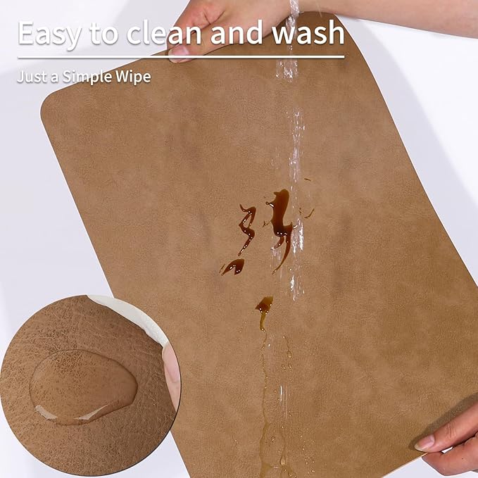Cowhide Pattern Faux Leather Placemats Set of 6,Heat Resistant Non-Slip Waterproof Wipeable Washable Kitchen Dining PU Table Place Mats,Double-Sides Available,Light Coffee