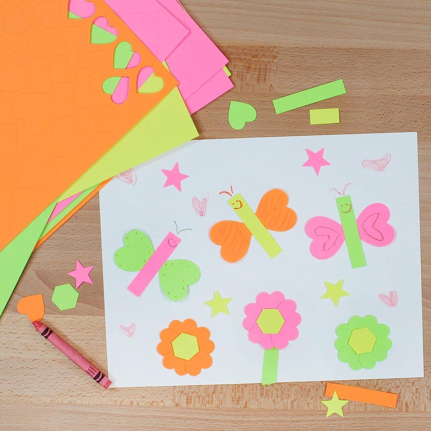 Basic Shapes 2: Hearts, Stars, Hexagons, Rectangles, 696 Pieces US Made Card Stock Punch Out Geometric Shapes in 3 Sizes and 4 NEON Colors for Math, Pattern Play and DIY Crafting