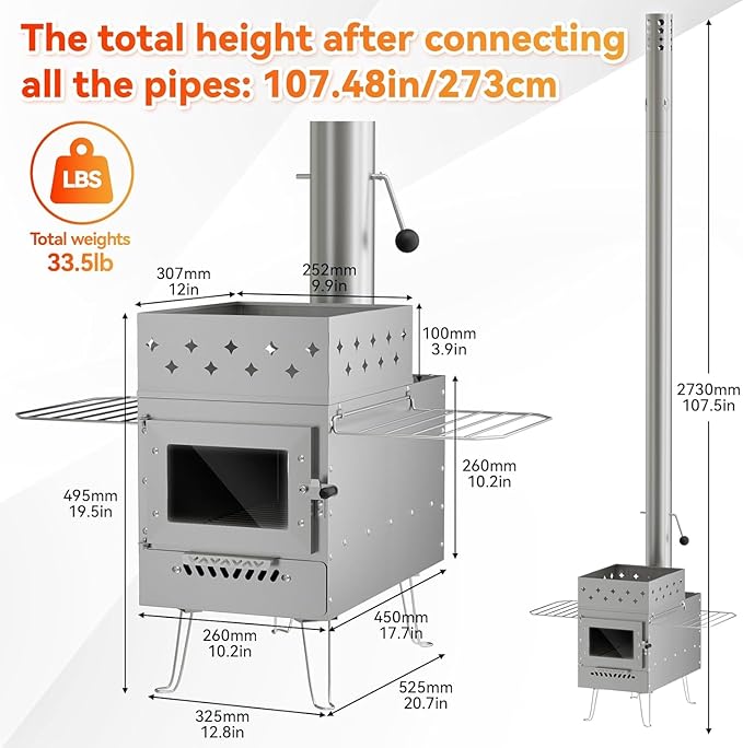 Sauna Hot Tent Stove, Portable Wood Burning Stove for Outdoor Camping with Chimney Pipe for Dry Sauna, Cooking for Family and Friends, Upgraded Heat Concentration System with Sauna Stones Baskets