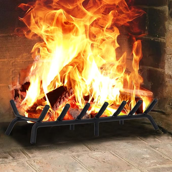 STBoo Fireplace Grate 24inch Heavy Duty - Fireplace Log Holder | Fire Place Grate Cast Iron | Wood Stove Wrought Rack | Firewood Log Fire Pit Tray for Indoor & Outdoor Kindling Tool Camping Cooking