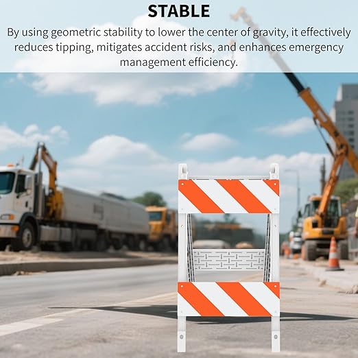 Type II Foldable Traffic Barricade, 1 Pack with Four 8"x24" Panels with Film, Folding Road Safety Barrier for Construction Zones and Traffic Control