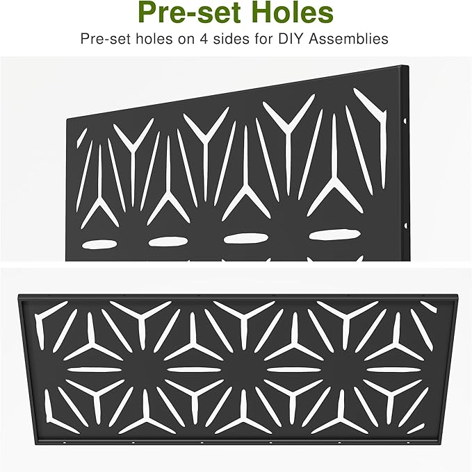 Casaphoria 72" H x 45" W Metal Privacy Screen, 2 Pack Outdoor Freestanding Decorative Divider for Patio & Garden with Stable Base, Black-Star