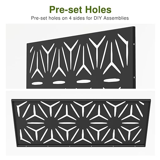Casaphoria Metal Privacy Screen Outdoor, 72" H x 47" W Freestanding Decorative Privacy Screen for Patio Deck Balcony Garden with Stable Base, Star Black