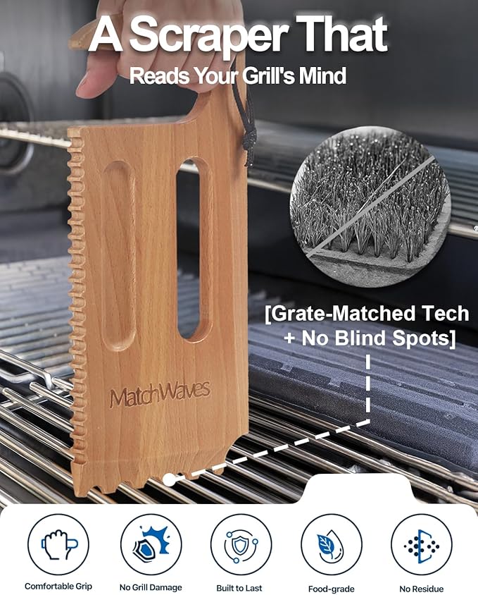 Wooden Grill Scraper, Grill Grate Cleaner for Traeger Grills - Safe Bristle-Free Grill Cleaning Tool
