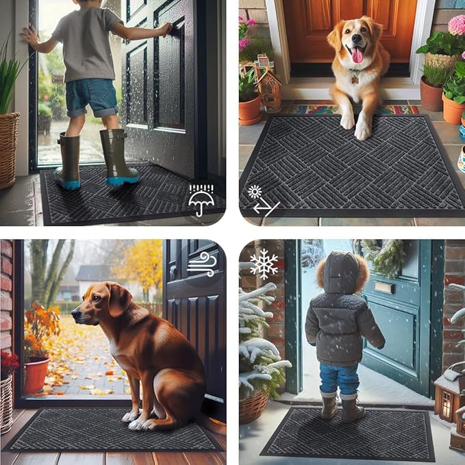 Smiry Front Door Mat Outside Entrance, Heavy Duty Outdoor Indoor Mat, Natural Rubber Doormat, Non Slip, Trap Dirt and Moisture, Easy Clean, Low Profile Patio Porch Entryway Mat, 35x23, Dark Grey