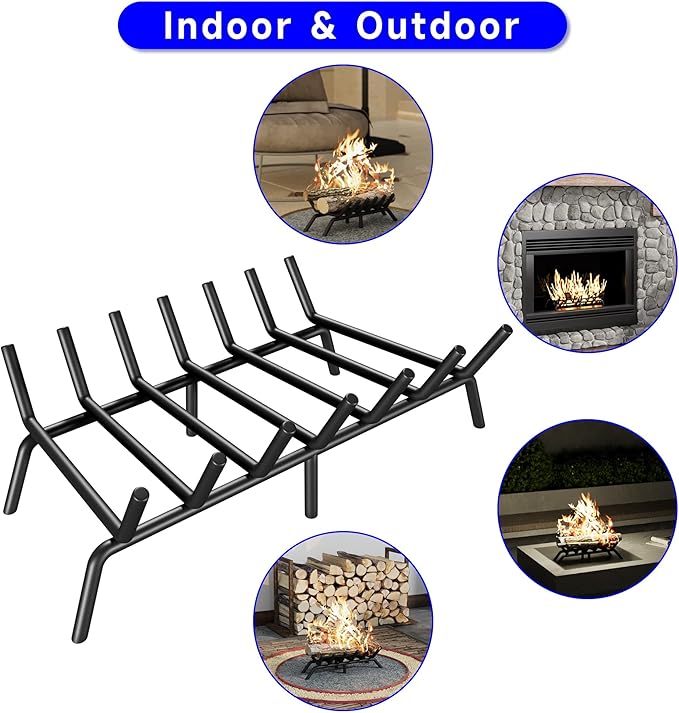 Fireplace Grate 21 Inch, Firewood Log Holder Rack, Heavy Duty Fire Wood Stove Grates for Indoor Outdoor Camping Chimney Hearth Burning Fireplace Accessories Tools