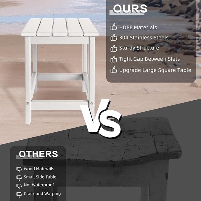 Outdoor Side Tables Adirondack, HDPE Small Table for Patio,Outside End Table for Porch, Deck, Pool, Weather Resistant/Easy Maintenance