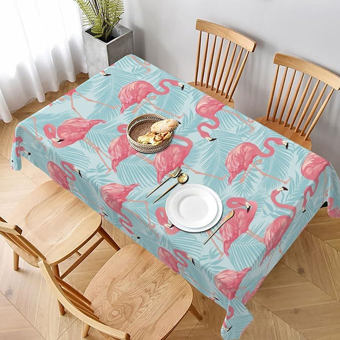 Worltoldb Flamingo Palm Leaf Tablecloths Polyester Table Cloth for Kitchen Dinning Table Washable Table Cover for Parties Wedding Picnic