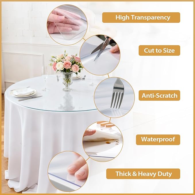 Round Frosted Table Cover Protector 28 Inch - 2mm Thick Waterproof PVC Furniture Protective Pad for Dining Room Tabletop