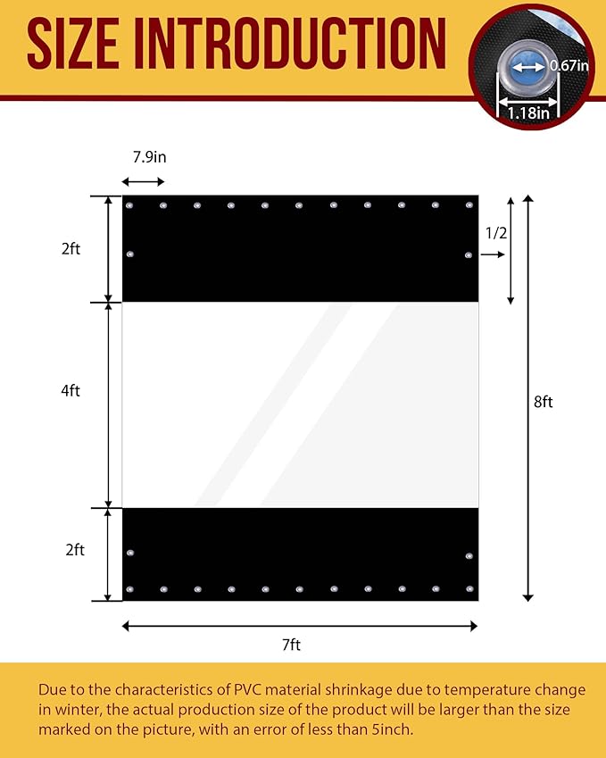 FoundGo 8'H x 7'W Vinyl Curtains for Patio 19oz, Outdoor Clear Vinyl Patio Enclosure,Heavy Duty Clear Tarp Waterproof Vinyl Tarps with Grommets for Pergola, Balcony,Porch,Gazebos，-4℉ Cold Resistant