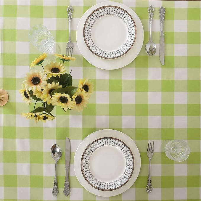 Cupuamon 2 Pack Waterproof Polyester Fabic Rectangle Checkered Tablecloth，60x120 Outdoor Table Cloth，Oil Stain Prevention Table Cloth for Pinics and Parties（Emerald and White）