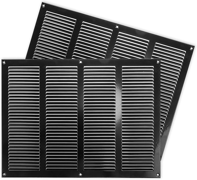 Repa Market 2-Pack Air Vent Cover 16x12 Inch (Outer Dimensions) Black Galvanized Steel Louvered Grill Cover with Mesh Screen/Wall or Ceiling Vent/HVAC Register for Indoor and Outdoor Ventilation