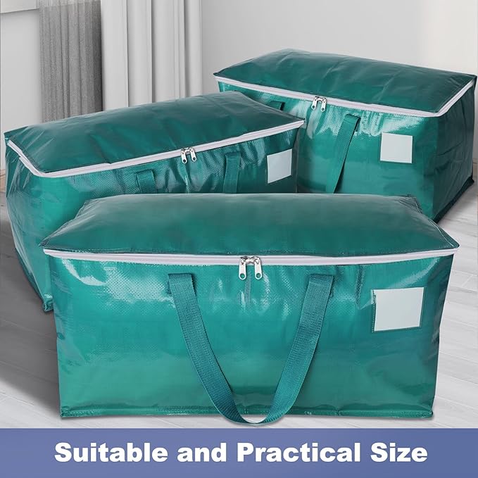 StorageRight Moving Bags-Heavy Duty Moving Boxes, Storage Totes with Zipper, Reinforced Handles and Tag Pocket-Collapsible Moving Supplies for moving, Storage and Travel 93L(Green-8 Pack)